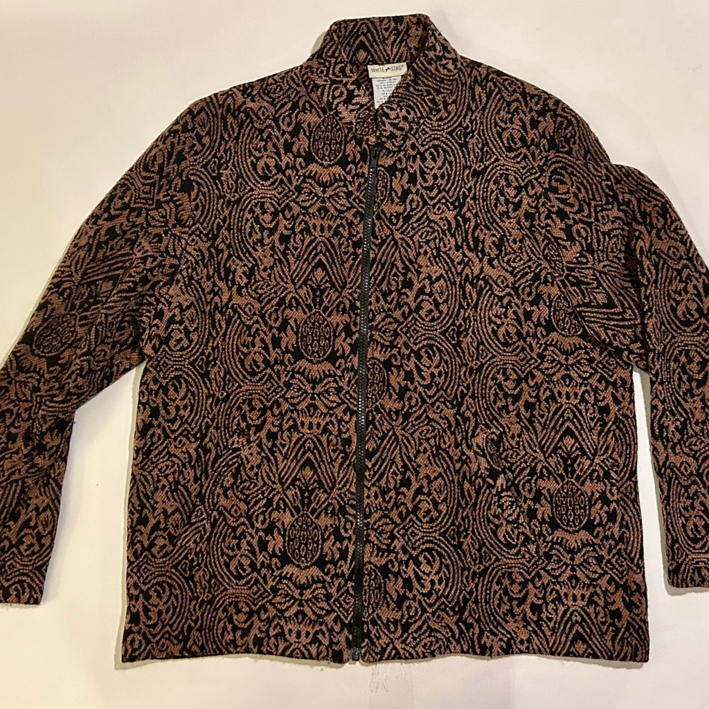 White Stag Full Zipper Sweatshirt In Black & Tan Ornate Pattern